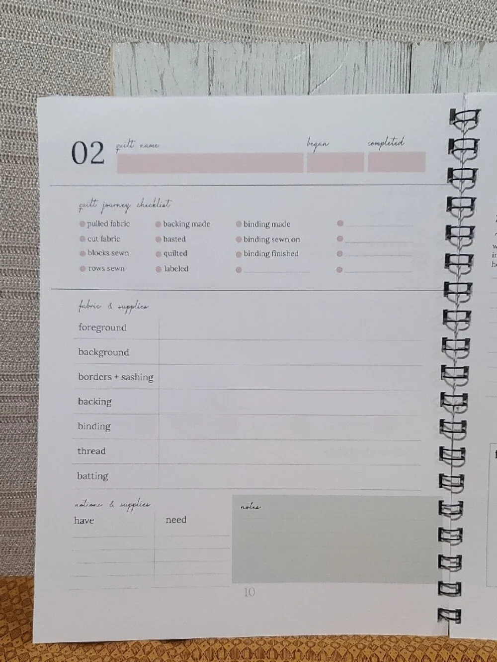 Quilting Journal — Spiral Softcover Pink Notebook for Notes & Planning NWT